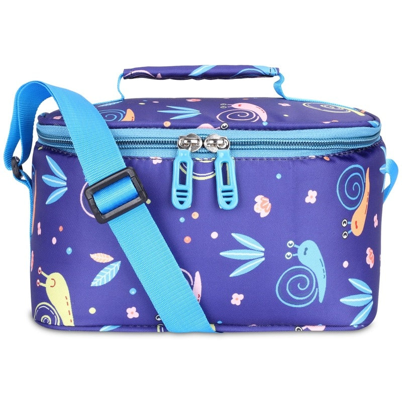 THE CLOWNFISH Snack Attack Series Polyester Printed Tiffin Carry Bag Lunch Bag Lunch Box Carrier Bag for School Picnic Travel Food Storage Bag (Navy Blue)