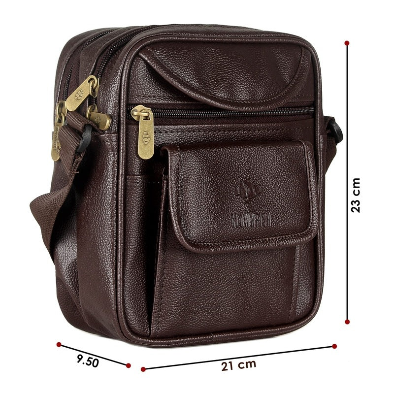 THE CLOWNFISH Unisex-Adult Mundane Series Vegan Leather Sling Crossbody Messenger Bag (Dark Brown)