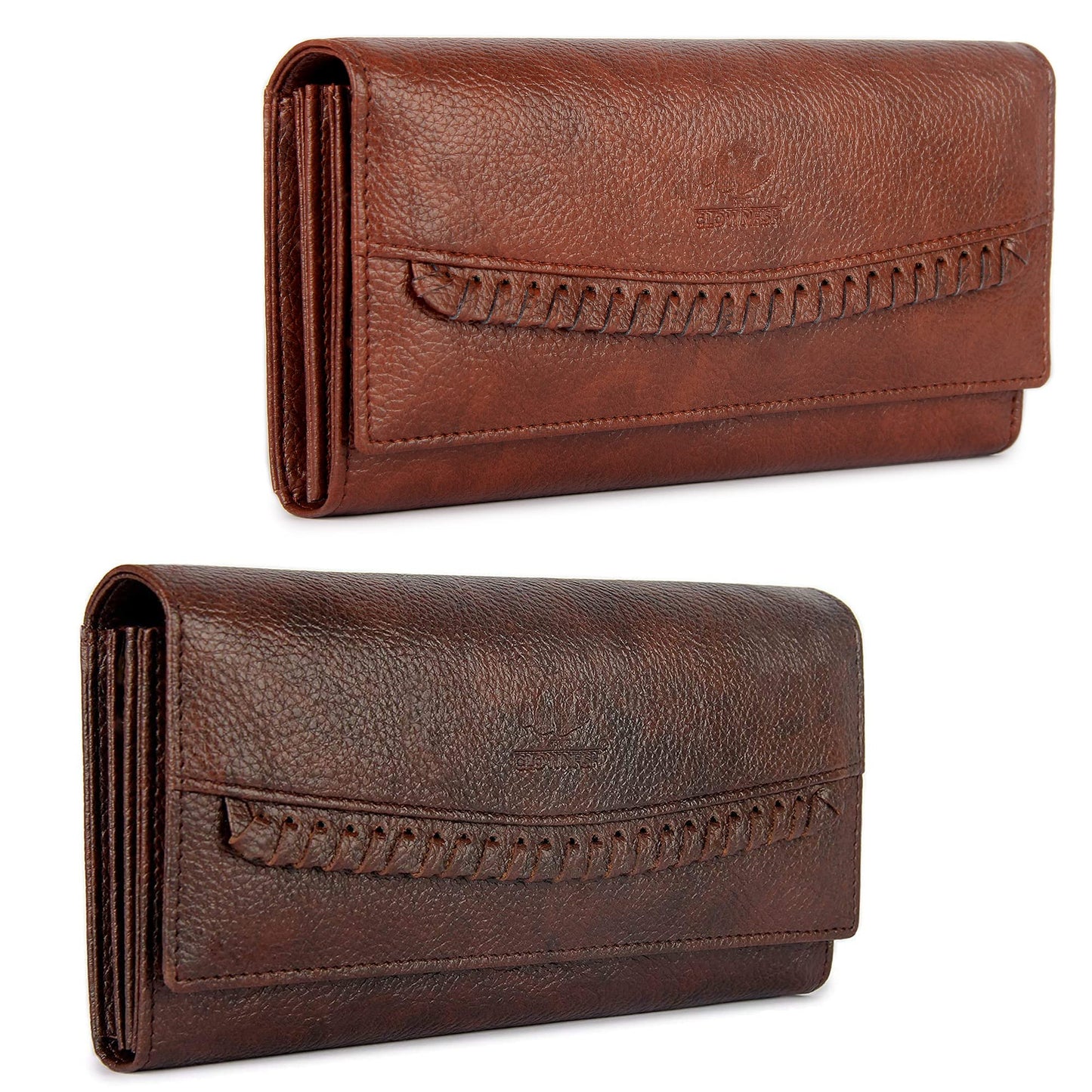 THE CLOWNFISH Combo of 2 Faux Leather Women's Wallet with attractive Front Design (Brown)