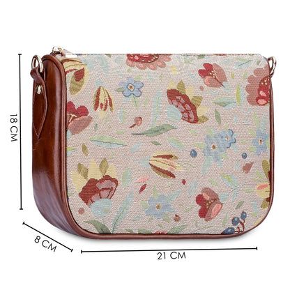 THE CLOWNFISH Garnet Series Tapestry Fabric Crossbody Sling Bag for Women Ladies Single Shoulder Bag Shoulder Belt (Sky Blue-Floral)