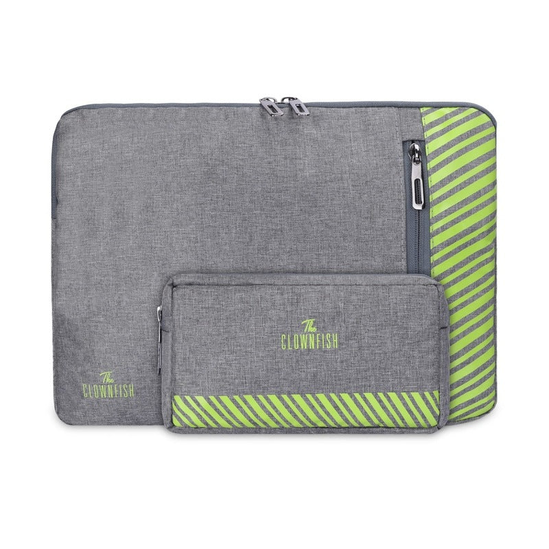 The Clownfish Combo of Algo Series Polyester 13 inch Laptop Sleeve & Scholar Series Multipurpose Polyester Travel Pouch Pencil Case Toiletry Bag (Grey)