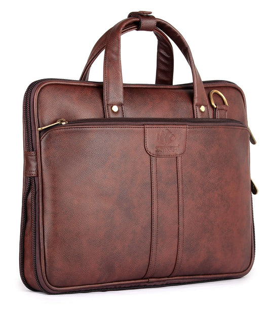 The Clownfish Richard Series Faux Leather 14 inch Laptop Bags, Brown Laptop Briefcase for Men, Laptop Bags for Men, Messenger Bags For Men,(Mahogany)