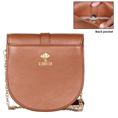 THE CLOWNFISH Adah Genuine Leather Crossbody Sling bag for Women Casual Party Bag Purse with Chain Strap for Ladies College Girls (Tan)