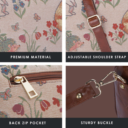 THE CLOWNFISH Garnet Series Tapestry Fabric Crossbody Sling Bag for Women Ladies Single Shoulder Bag Shoulder Belt (White -Animal Print)