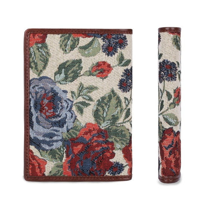 THE CLOWNFISH Glamour Fold Series Tapestry Fabric & Faux Leather Unisex Passport Wallet Travel Document Organizer (Red-Floral)