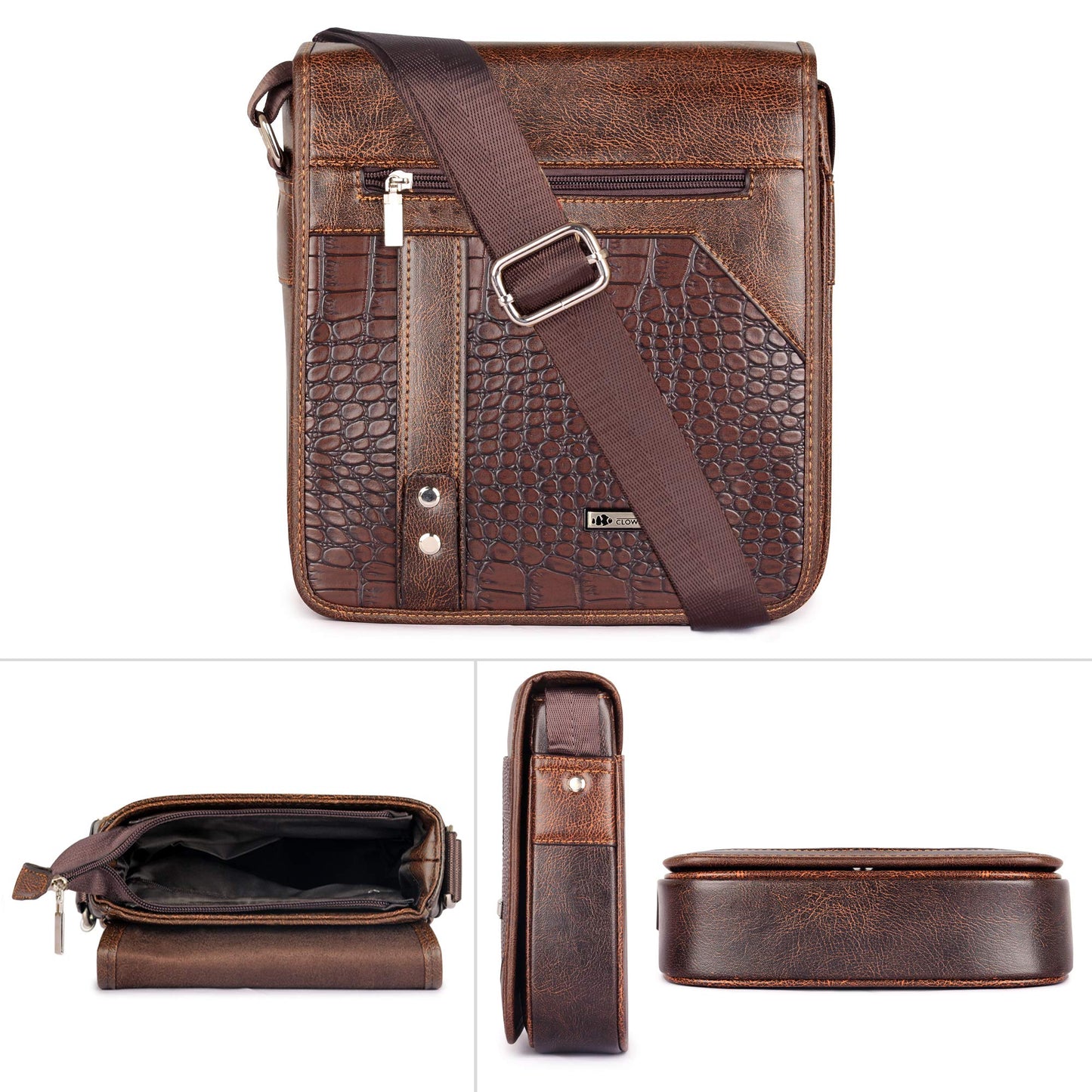 THE CLOWNFISH Gator Series Synthetic 22 cms Chestnut Brown Messenger Bag