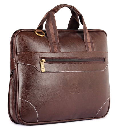 THE CLOWNFISH TCFLBFL-I156CBR19 Monarch 15.6-Inch Faux Leather Laptop Bag (Chestnut Brown)