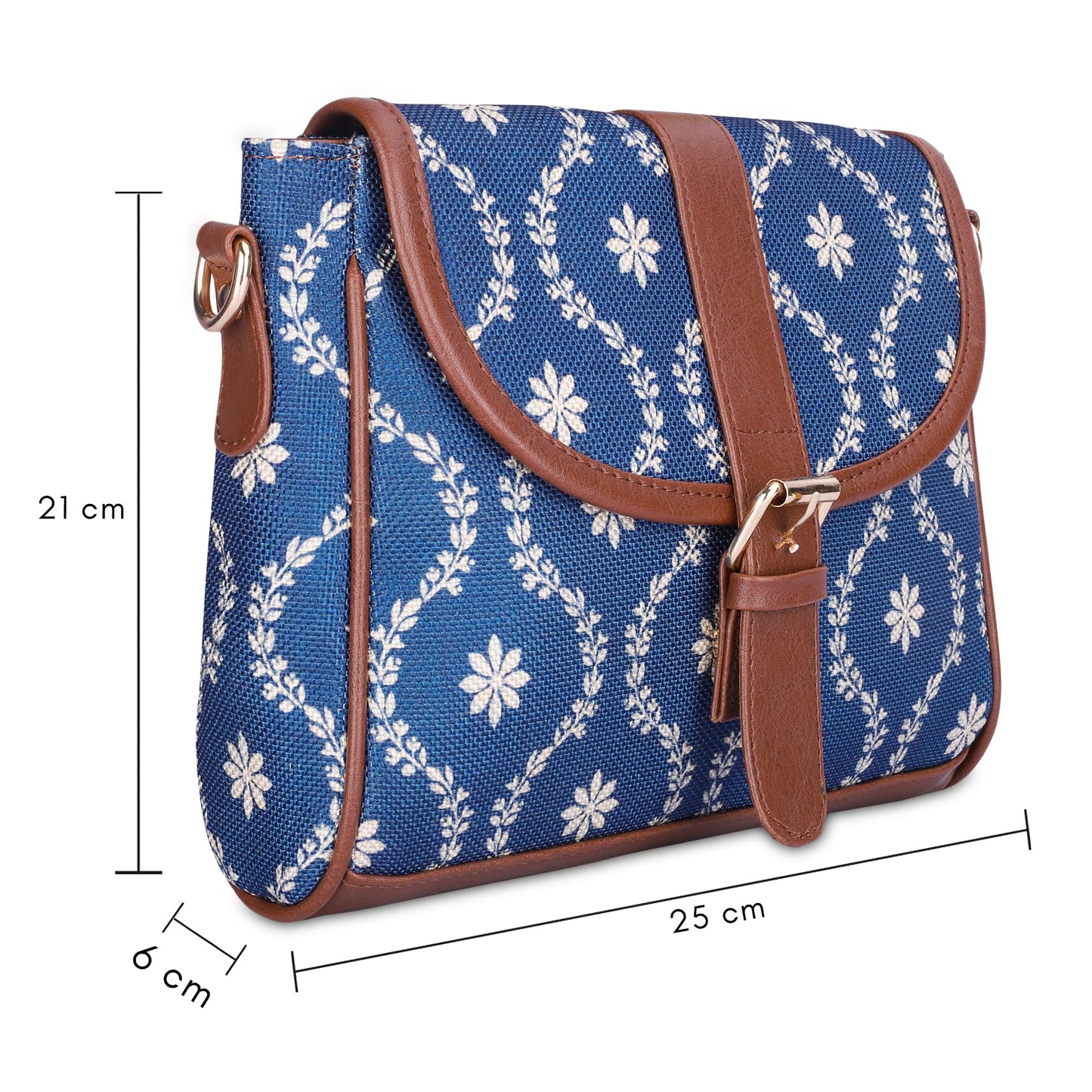 The Clownfish Madeline Printed Handicraft Fabric Handbag for Women Sling Bag Office Bag Ladies Shoulder Bag with Snap Flap Closure Tote For Women College Girls (Royal Blue)