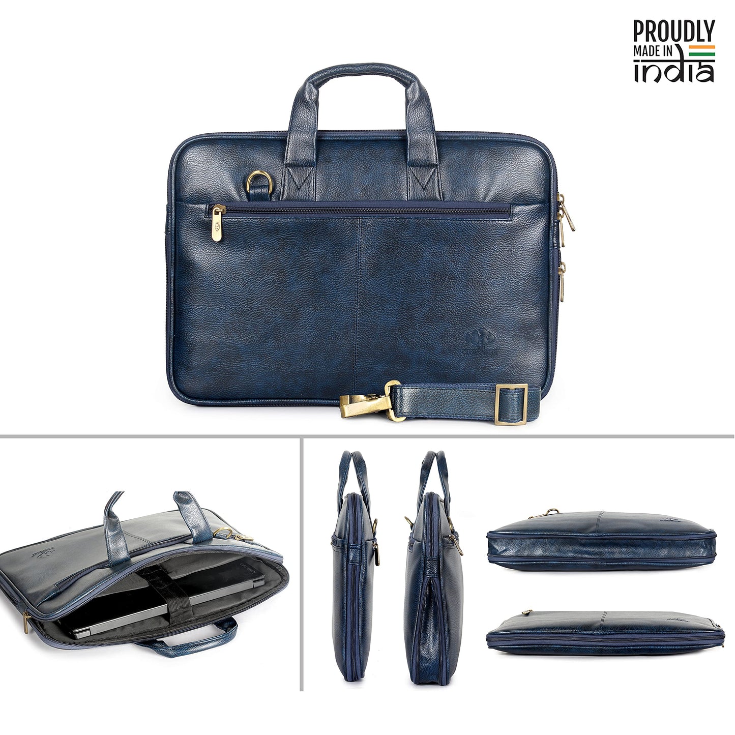THE CLOWNFISH Cadmus Faux Leather Slim Expandable 12 inch Laptop Messenger Bag Laptop Briefcase (Blue)