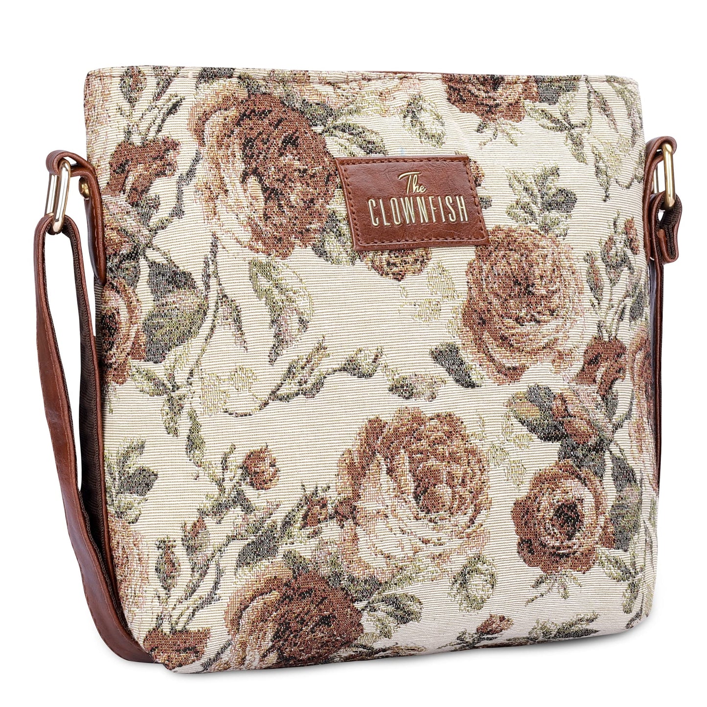 THE CLOWNFISH Linda Series Sling for Women Casual Ladies Single Shoulder Bag For Women Crossbody Bag for College Girls (Brown-Floral)