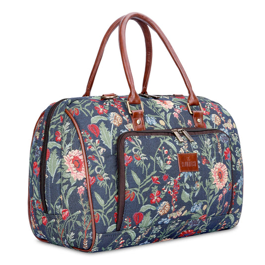 The Clownfish Oceania 28 litres Tapestry Unisex Business Travel Duffle Bag with 15.6 inch Laptop Sleeve (Navy Blue-Floral)