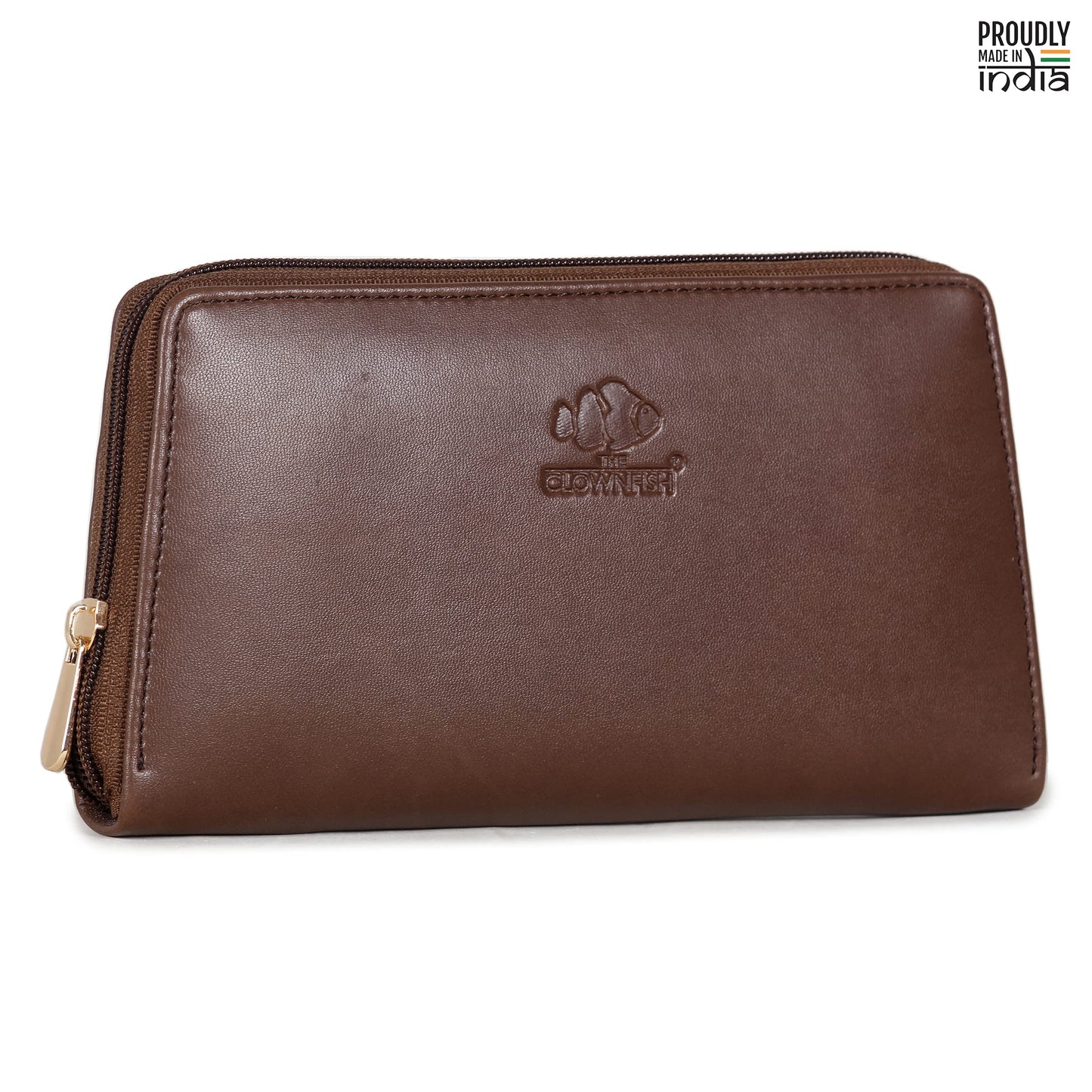 THE CLOWNFISH Evelyn Collection Womens Wallet Clutch Ladies Purse with multiple card slots (Dark Brown)