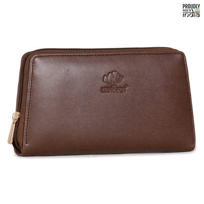 THE CLOWNFISH Evelyn Collection Womens Wallet Clutch Ladies Purse with multiple card slots (Dark Brown)