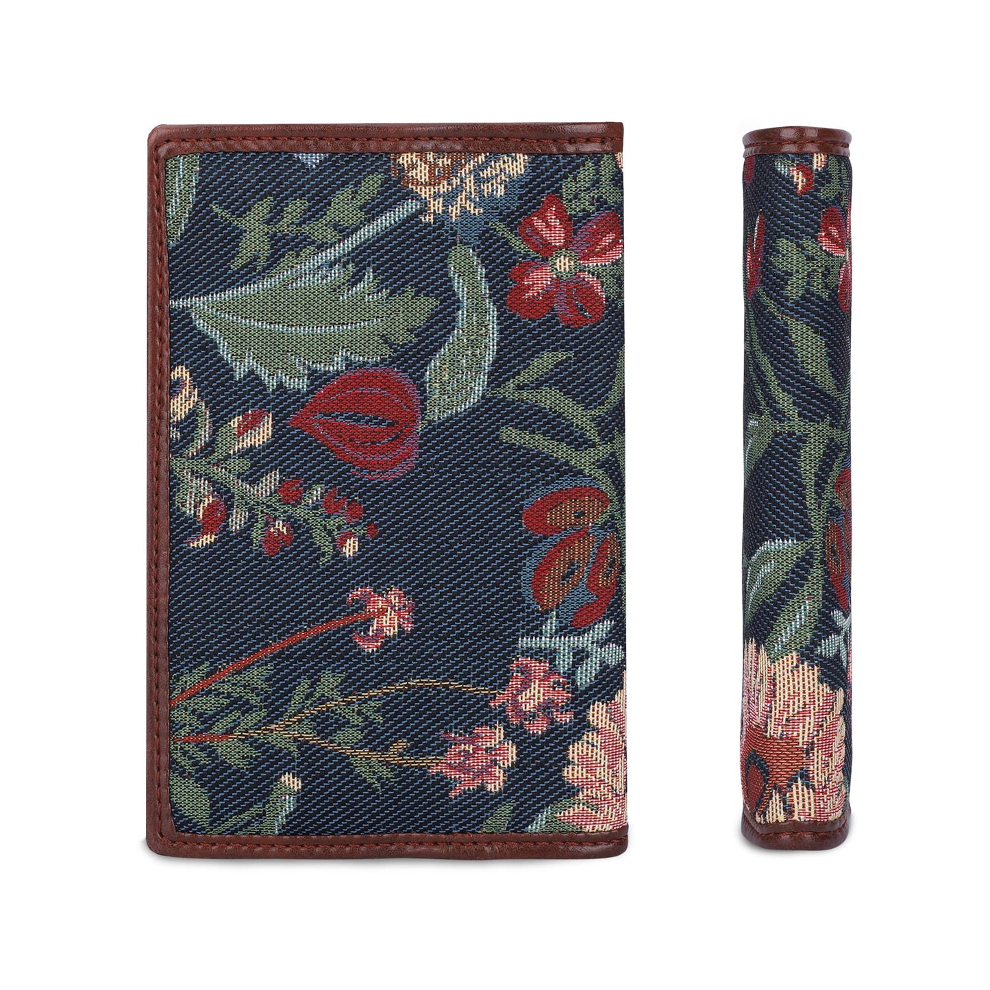 THE CLOWNFISH Glamour Fold Series Tapestry Fabric & Faux Leather Unisex Passport Wallet Travel Document Organizer(Navy Blue-Floral)