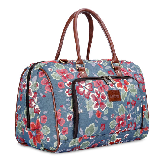 THE CLOWNFISH Fabric Oceania 28 Litres Tapestry Business Travel Duffle Carry-On Luggage Bag With 15.6 Inch Laptop Sleeve (Light Blue-Floral), 24 Centimeters