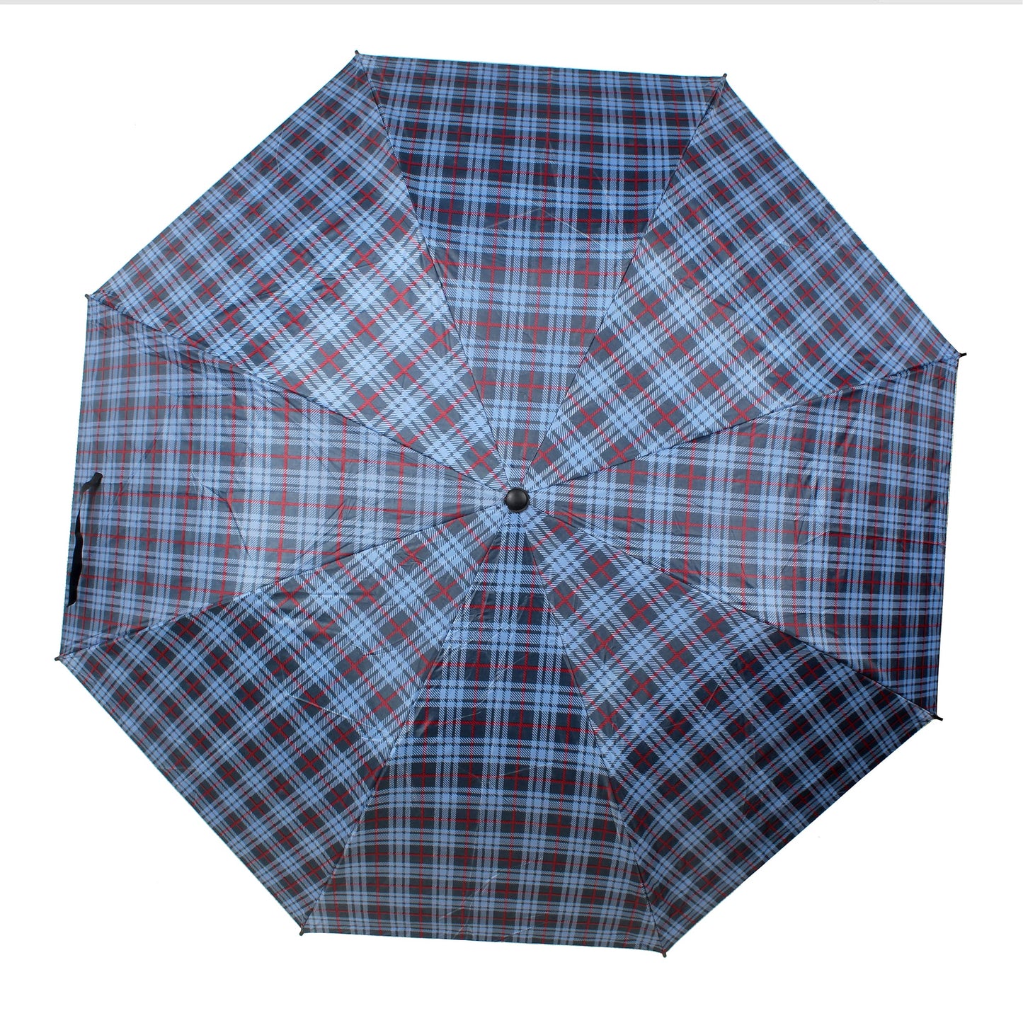 THE CLOWNFISH Umbrella 2 Fold Auto Open Waterproof Pongee Umbrellas For Men and Women (Checks Design- Light Blue)