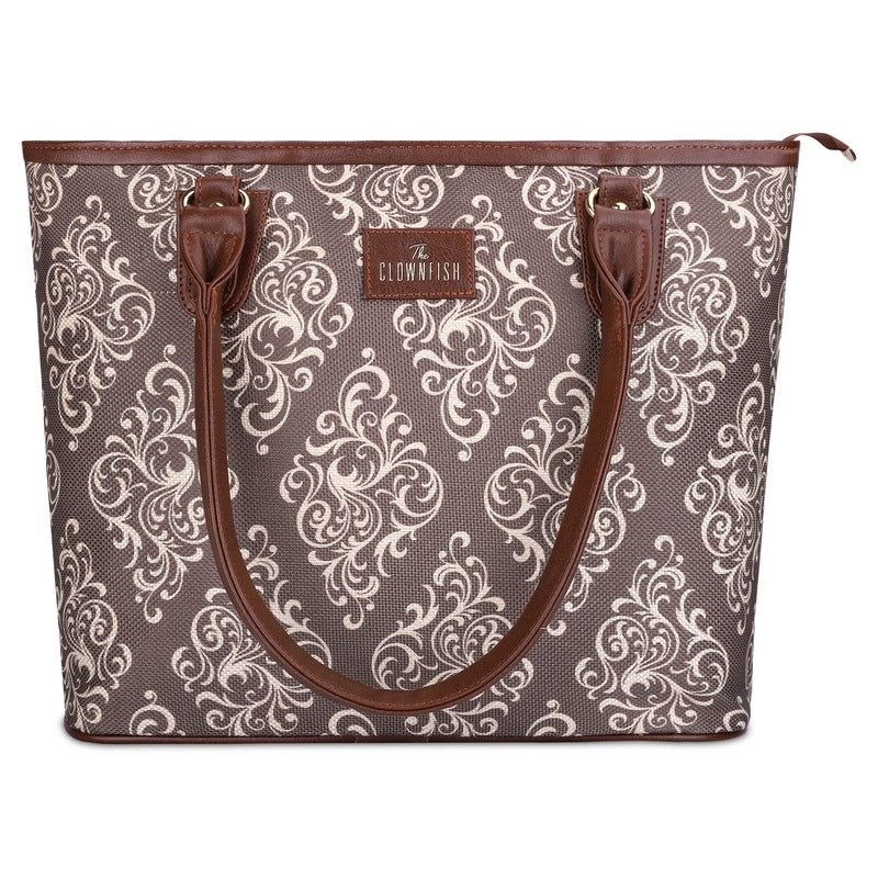 THE CLOWNFISH Percy Printed Handicraft Fabric Handbag for Women Office Bag Ladies Shoulder Bag Tote For Women College Girls (Brown)