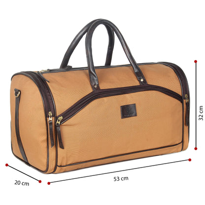 The Clownfish Rio 34 litres Canvas with Faux Leather Unisex Travel Duffle Bag Weekender Bag (Yellow Ochre)