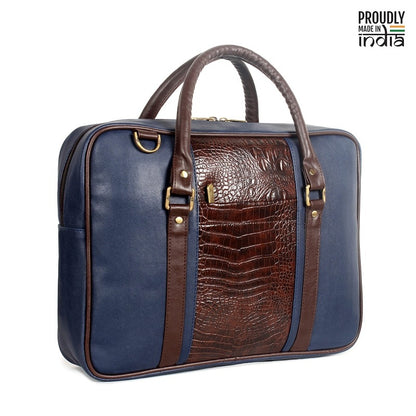 THE CLOWNFISH Sapphire Faux Leather Unisex 15.6 inch Laptop Messenger Bag Briefcase (Blue)