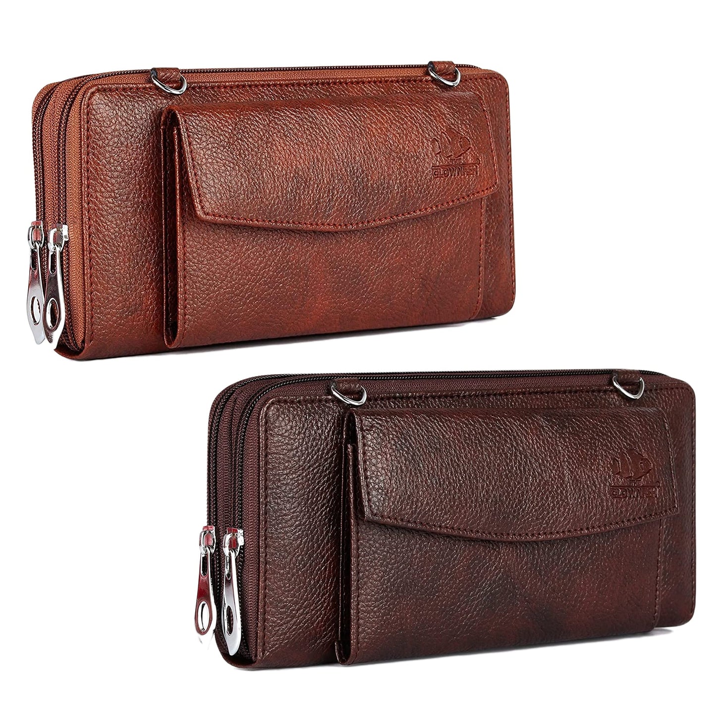 THE CLOWNFISH Combo of 2 Womens Wallets Ladies Purse Handbag Clutch Bag (Rust, Dark Brown)