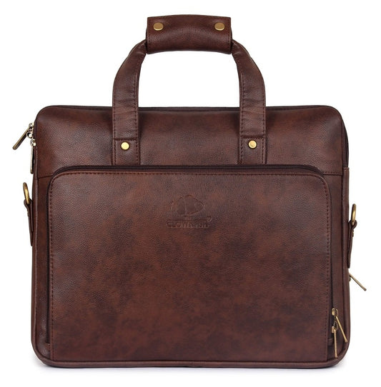 THE CLOWNFISH Conqueror Laptop Bag 15.6 inch, Leather Laptop Bag, Laptop Briefcase (Mahogany) (43 x 30 x 12 CM)