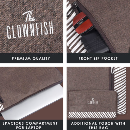 THE CLOWNFISH Unisex Adult Combo Of Algo Series Polyester 15.6 Inch Laptop Sleeve & Scholar Series Multipurpose Polyester Travel Pouch Pencil Case Toiletry Bag (Brown)