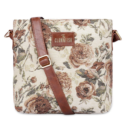 THE CLOWNFISH Linda Series Sling for Women Casual Ladies Single Shoulder Bag For Women Crossbody Bag for College Girls (Brown-Floral)