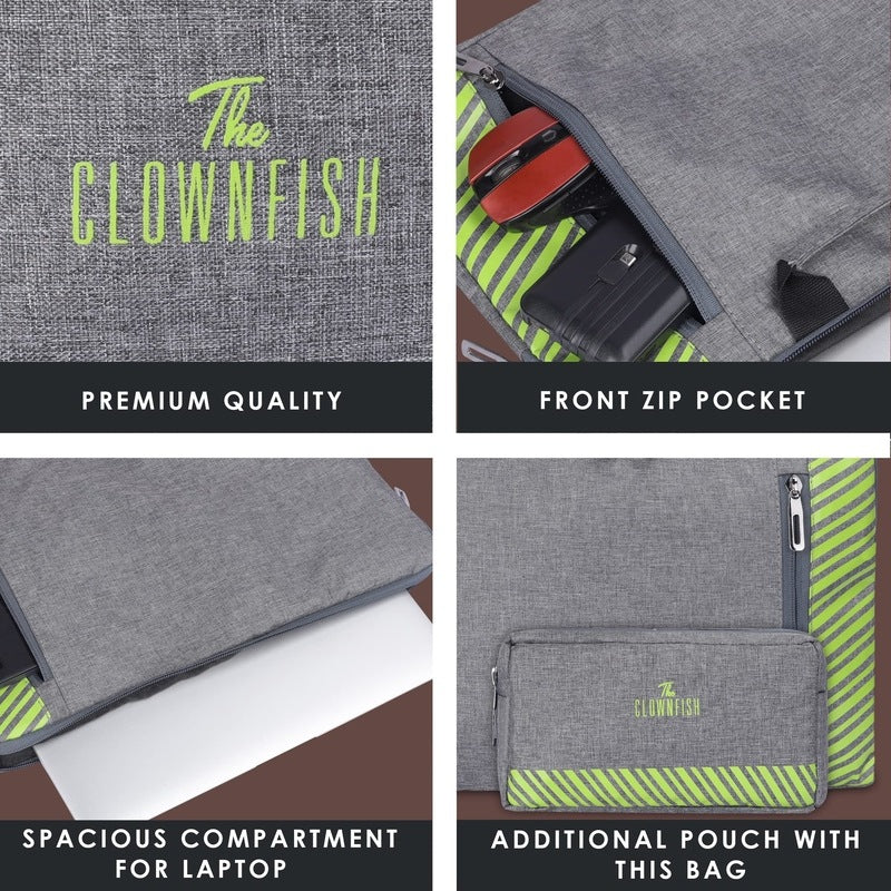 The Clownfish Combo of Algo Series Polyester 13 inch Laptop Sleeve & Scholar Series Multipurpose Polyester Travel Pouch Pencil Case Toiletry Bag (Grey)