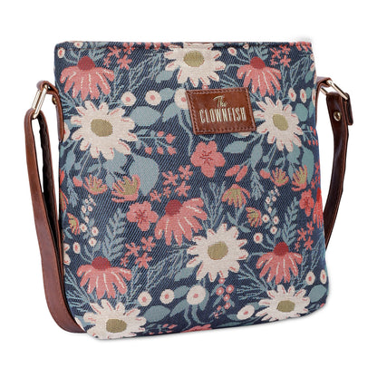 THE CLOWNFISH Linda Series Sling for Women Casual Ladies Single Shoulder Bag For Women Crossbody Bag for College Girls (Purple-Floral)