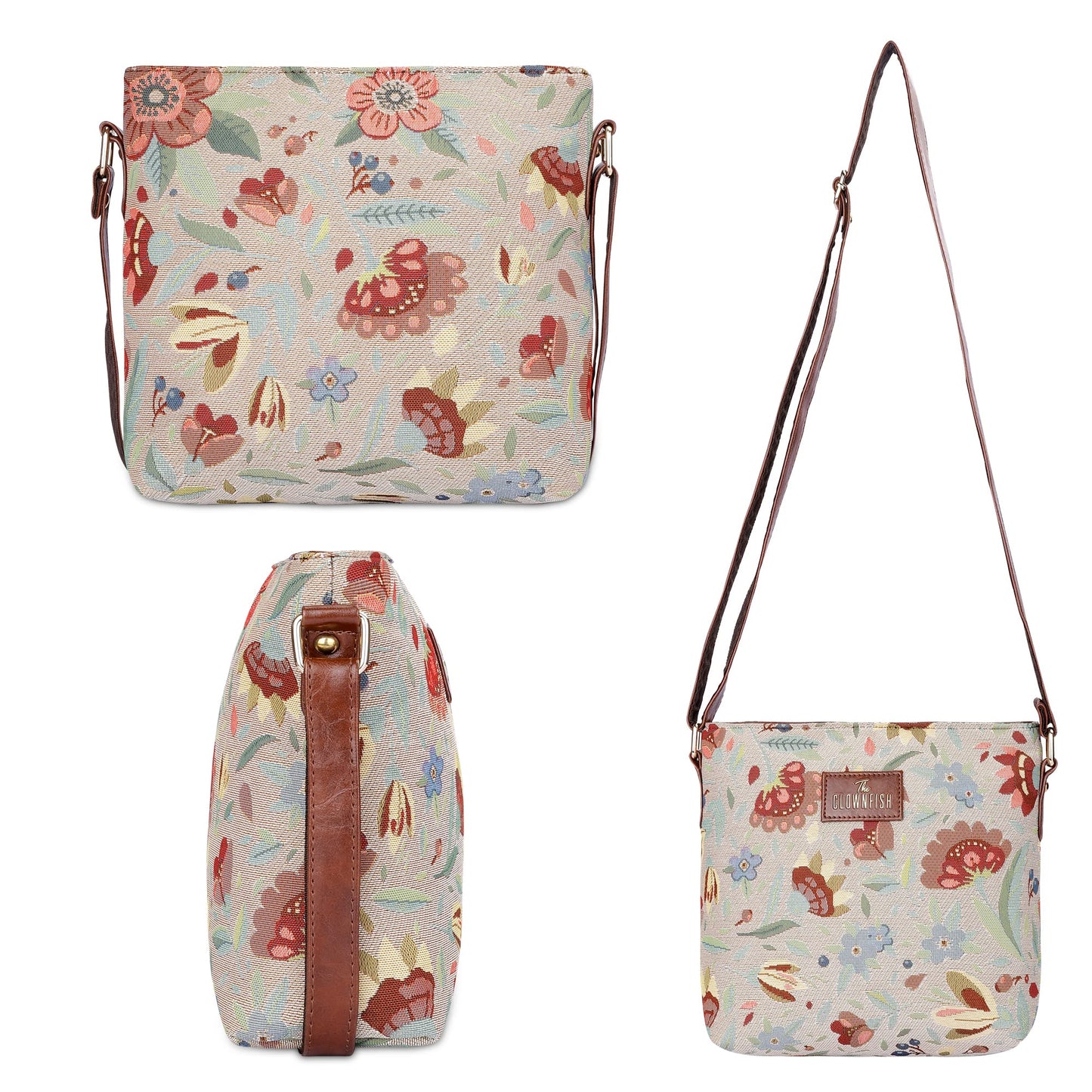 THE CLOWNFISH Linda Series Sling for Women Casual Ladies Single Shoulder Bag For Women Crossbody Bag for College Girls (Skyblue-Floral)