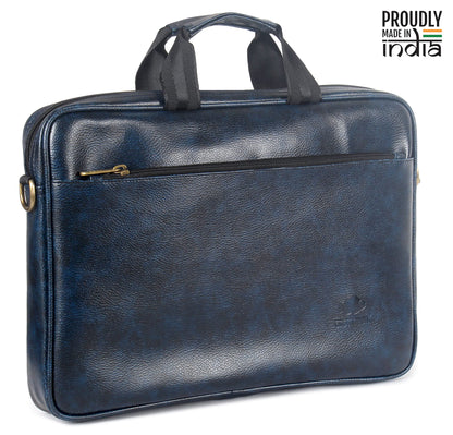 THE CLOWNFISH Zeus Faux Leather 14 inch Laptop Messenger Bag Briefcase (Blue)