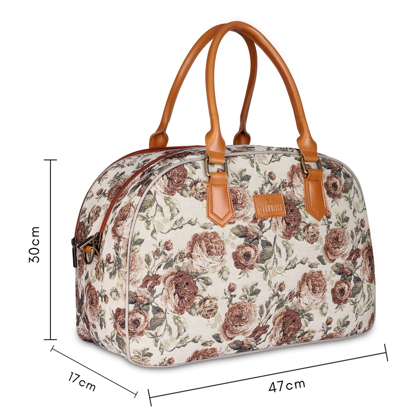 The Clownfish Ziana Series 24 litres Tapestry & Faux Leather Unisex Travel Duffle Bag Luggage Weekender Bag (Brown-Floral)