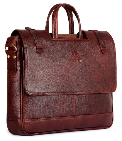 THE CLOWNFISH TCFLBGL-H14MAH5 Esteemer Genuine 14-Inch Leather Laptop Bag (Mahogany)