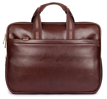 THE CLOWNFISH Supreme 15.6-Inch Faux Leather Laptop Bag (Chestnut Brown)