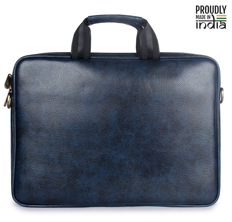 THE CLOWNFISH Zeus Faux Leather 15.6 inch Laptop Messenger Bag Briefcase (Blue)