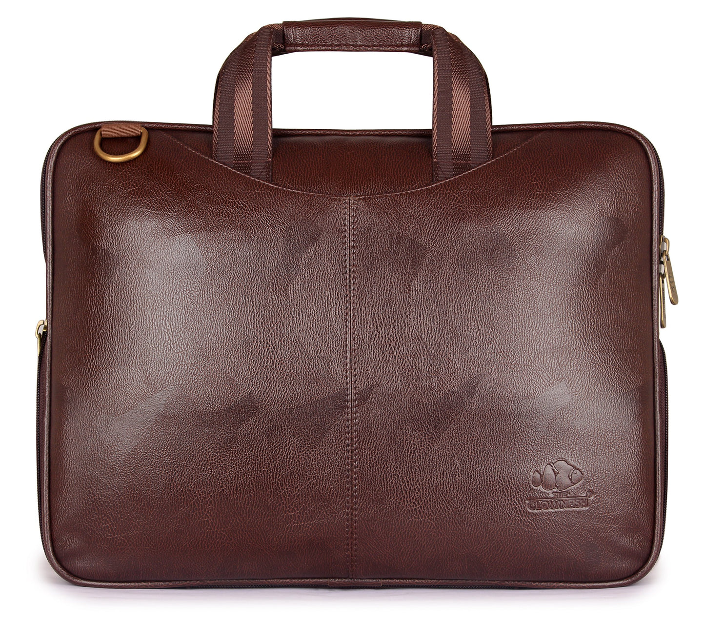 THE CLOWNFISH Compact 15.6-Inch Faux Leather Laptop Bag (Chestnut Brown)