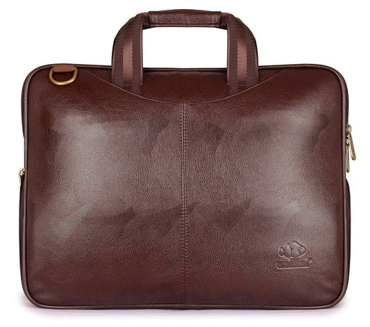 THE CLOWNFISH Compact 15.6-Inch Faux Leather Laptop Bag (Chestnut Brown)