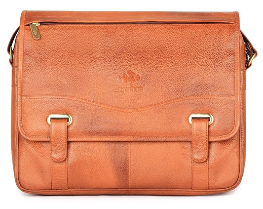 THE CLOWNFISH Envoy Genuine Leather 14 inch Laptop Briefcase (Honey Brown)