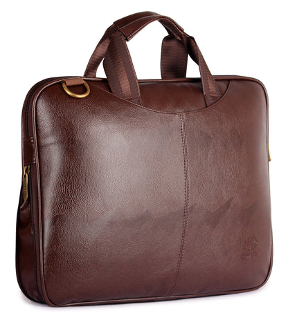 THE CLOWNFISH Compact 15.6-Inch Faux Leather Laptop Bag (Chestnut Brown)
