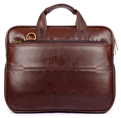 THE CLOWNFISH Supreme 15.6-Inch Faux Leather Laptop Bag (Chestnut Brown)
