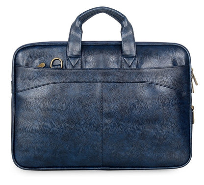 THE CLOWNFISH Glamour Faux Leather Slim Expandable 12 inch Laptop Messenger Bag Briefcase (Blue)