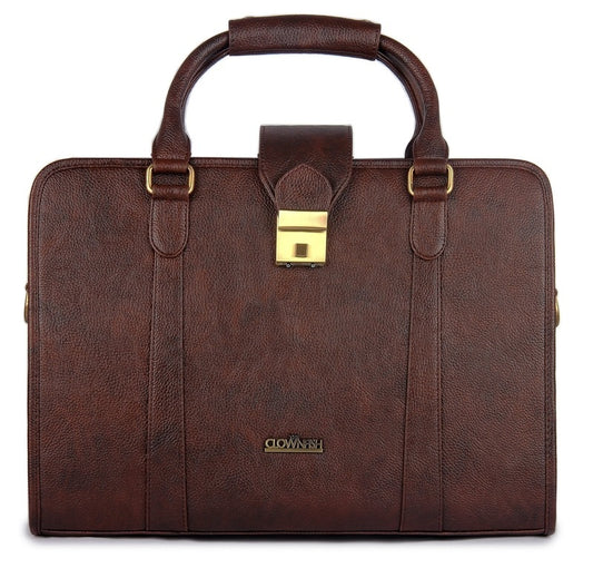 THE CLOWNFISH 15.6 Inch Faux Leather Chocolate Laptop Briefcase