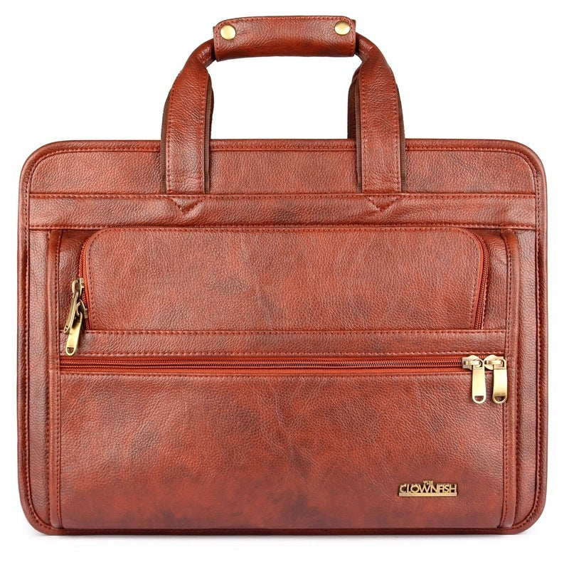 The Clownfish 26 Liters Vegan Leather Briefcase Laptop Bag for Laptops upto 15.6 inch (Tan)