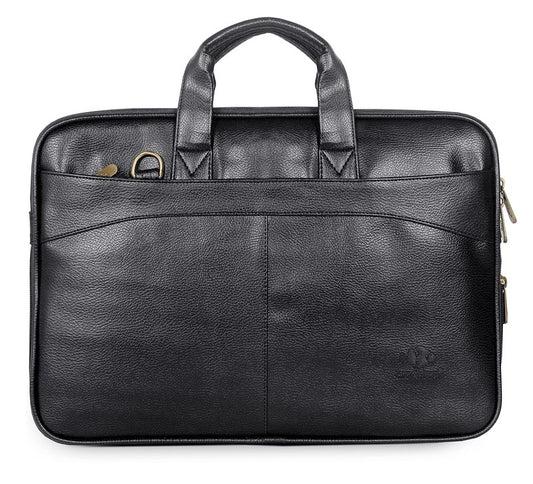 THE CLOWNFISH Glamour Faux Leather Slim Expandable 12 inch Laptop Messenger Bag Briefcase (Black)