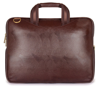 THE CLOWNFISH Compact 15.6-Inch Faux Leather Laptop Bag (Chestnut Brown)