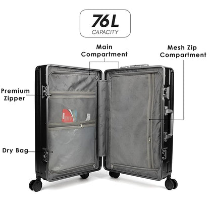 THE CLOWNFISH Stark Series Luggage PolyCarbonate Hard Case Suitcase Eight Wheel Trolley Bag with Double TSA Locks- Sooty Black (Medium size, 67 cm-26 inch)