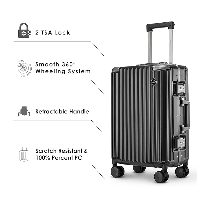 THE CLOWNFISH Stark Series Luggage PolyCarbonate Hard Case Suitcase Eight Wheel Trolley Bag with Double TSA Locks- Sooty Black (Medium size, 67 cm-26 inch)