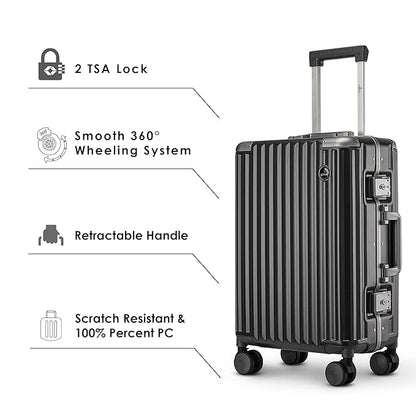 THE CLOWNFISH Stark Series Luggage PolyCarbonate Hard Case Suitcase Eight Wheel Trolley Bag with Double TSA Locks- Sooty Black (Medium size, 67 cm-26 inch)