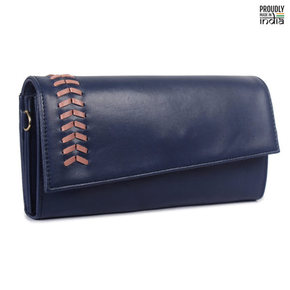 THE CLOWNFISH Myra Collection Womens Wallet Clutch Ladies Purse Sling Bag with Card slots (Navy Blue)