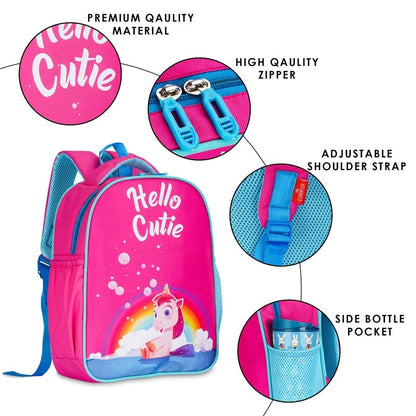 THE CLOWNFISH Mini Explorer Series Printed Polyester 12 Litres Kids Backpack School Bag with Pencil Staionery Pouch Daypack Picnic Bag for Tiny Tots. Age 3-5 Years (Barbie Pink)